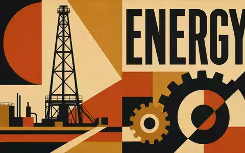 Schlumberger NV Bauhaus-Poster mit Bohrturm-Symbolik und Text ENERGY, ISIN US06520E1029, geometrische Formensprache - Foto: THN