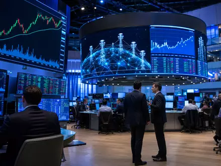 SBA Communications (ISIN US78410G1040) wird an der Börse gehandelt, dargestellt durch dieses Trading-Floor-Editorial mit Netzwerkgrafiken - Foto: THN