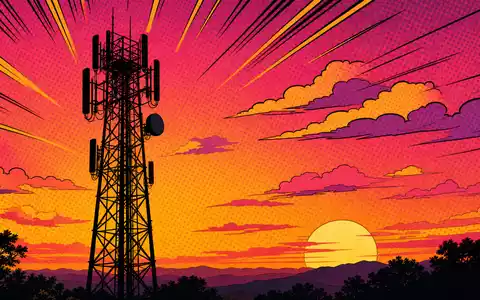 SBA Communications (ISIN US78410G1040) erscheint hier als stilisierte Pop-Art-Comic-Silhouette eines Funkturms bei Sonnenuntergang - Foto: THN