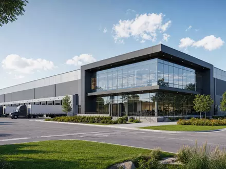 Architektur-Render eines modernen Logistikzentrums veranschaulicht Ahold Delhaize NL0011794037 und dessen Vertriebsinfrastruktur im internationalen Lebensmitteleinzelhandel - Foto: THN