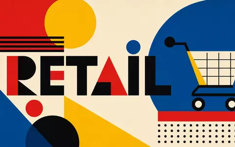 Bauhaus-Poster mit geometrischen Formen und Einkaufswagen steht für Ahold Delhaize NL0011794037, Vertreter des internationalen Lebensmitteleinzelhandels - Foto: THN