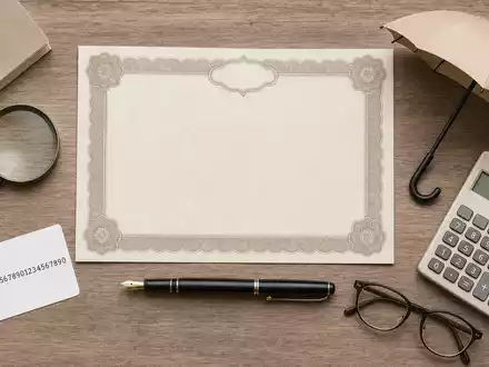 Flatlay mit Aktienzertifikat und ISIN-Karte visualisiert die Anlagekennzahlen von Allianz SE, ISIN DE0008404005, im Depot - Foto: THN