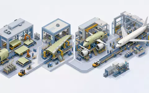 Airbus SE (NL0000235190) visualisiert isometrisch die komplette Wertschöpfungskette von Rumpf-Fertigung bis zur finalen Endmontage - Foto: THN