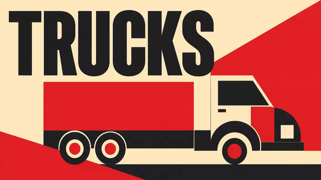 Bauhaus-Plakat mit geometrischen Formen und dem Wort TRUCKS