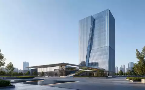 Architektur-Render eines Hochhauses veranschaulicht moderne Bürogebäude der Deutsche Börse AG, ISIN DE0005810055 - Foto: THN