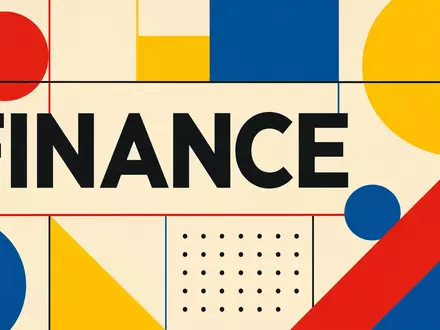 Geometrisches Bauhaus-Poster mit dem Wort FINANCE steht sinnbildlich für die Deutsche Börse AG, DE0005810055 - Foto: THN
