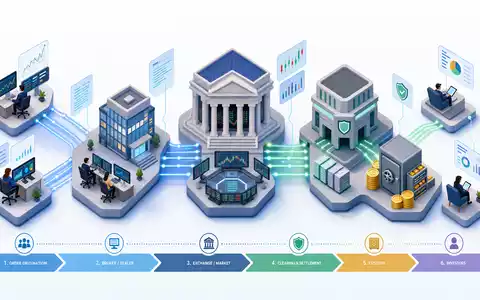 Isometrische 3D-Grafik der Handelswertschöpfungskette veranschaulicht Prozesse der Deutsche Börse AG, DE0005810055, kompakt - Foto: THN