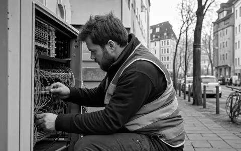 Deutsche Telekom AG (DE0005557508) investiert in den Glasfaserausbau, dokumentiert durch Techniker an einem Verteilerkasten - Foto: THN