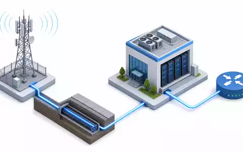 Deutsche Telekom AG (DE0005557508) verbindet Mobilfunkmast, Glasfaserleitung, Rechenzentrum und Router in dieser isometrischen 3D-Illustration - Foto: THN