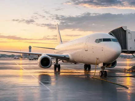 Fotorealistisches Flugzeug am Terminal symbolisiert Luftverkehr der Deutsche Lufthansa AG, ISIN DE0008232125, an der Börse - Foto: THN