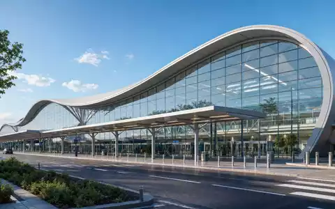 Modernes Architektur-Render eines Flughafenterminals veranschaulicht Infrastruktur der Deutsche Lufthansa AG, ISIN DE0008232125, Betrieb - Foto: THN