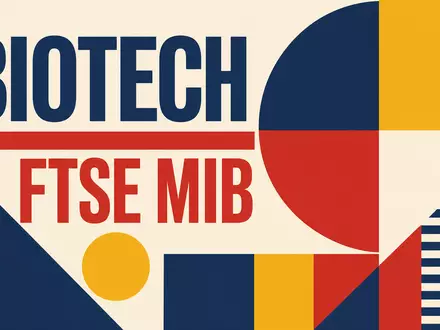 Geometrisches Bauhaus-Poster mit Sektor-Text BIOTECH und FTSE MIB, Anspielung auf DiaSorin S.p.A., ISIN IT0003497168 - Foto: THN