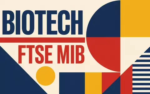 Geometrisches Bauhaus-Poster mit Sektor-Text BIOTECH und FTSE MIB, Anspielung auf DiaSorin S.p.A., ISIN IT0003497168 - Foto: THN