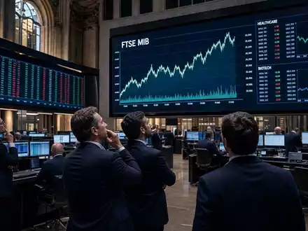 Editorial-Aufnahme eines Börsenparketts in Mailand mit FTSE-MIB-Charts, relevant für Anleger von DiaSorin S.p.A., IT0003497168 - Foto: THN