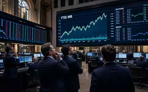 Editorial-Aufnahme eines Börsenparketts in Mailand mit FTSE-MIB-Charts, relevant für Anleger von DiaSorin S.p.A., IT0003497168 - Foto: THN