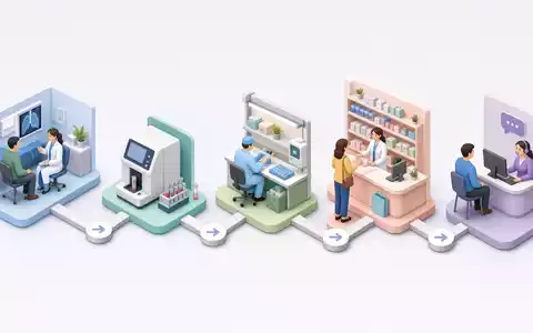 Isometrische 3D-Grafik der Wertschöpfungskette veranschaulicht Geschäftsmodell von Amplifon S.p.A., ISIN IT0004056880, im Gesundheitssektor - Foto: THN