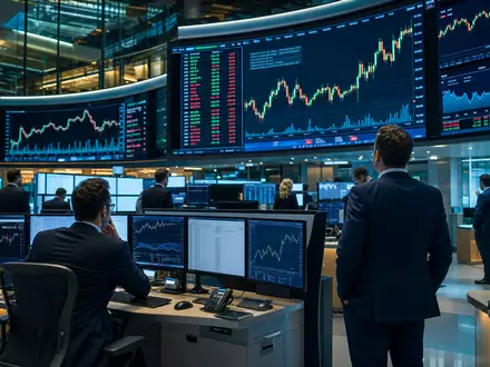Börsen-Editorial zeigt Trading-Floor mit Gesundheits-Charts, thematisch verknĂŒpft mit Amplifon S.p.A., ISIN IT0004056880, FTSE MIB gelistet - Foto: THN