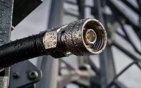 Infrastrutture Wireless Italiane S.p.A. (IT0005090300) wartet Anlagen, gezeigt als Makroaufnahme eines nassen Antennenanschlusses am Sendemast - Foto: THN
