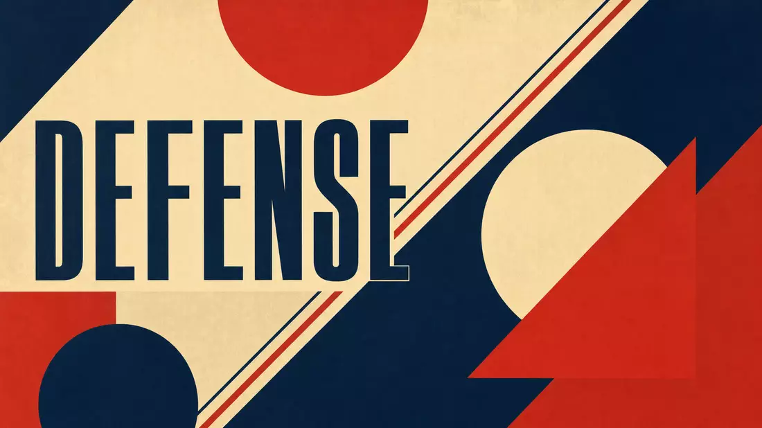 Bauhaus-Poster mit geometrischen Formen und dem Wort DEFENSE