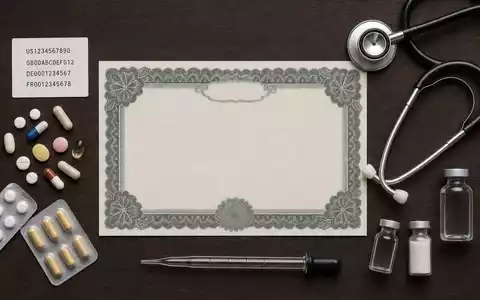 Recordati S.p.A. (IT0003828271) symbolisiert dieses Flatlay mit Aktienzertifikat, ISIN-Karte und typischen Pharma-Utensilien - Foto: THN