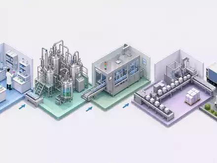 Recordati S.p.A. (IT0003828271) durchlÀuft eine Wertschöpfungskette, dargestellt als isometrisches 3D-Diagramm der Pharma-Produktion - Foto: THN