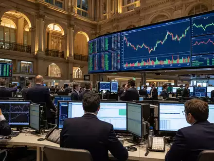 Recordati S.p.A. (IT0003828271) ist an der Borsa Italiana notiert, gezeigt in belebtem Börsen-Handelsraum - Foto: THN