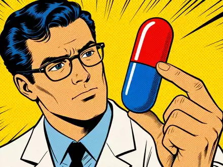 Recordati S.p.A. (IT0003828271) wird als Pharma-Unternehmen durch diese farbenfrohe Pop-Art-Comic-Illustration mit Wissenschaftler dargestellt - Foto: THN