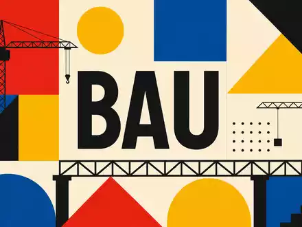 Skanska AB (SE0000113250) inspiriert ein geometrisches Bauhaus-Poster mit Kran-Silhouetten und dem Wort BAU - Foto: THN