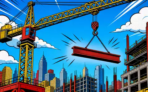Skanska AB (SE0000113250) erscheint als farbenfrohe Pop-Art-Comicszene mit Baukran über einer Stadtsilhouette - Foto: THN