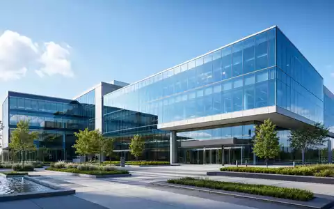 Getinge AB (ISIN SE0000202624) inspiriert diesen Architektur-Render einer modernen gläsernen Medizintechnik-Firmenzentrale mit klaren Linien - Foto: THN