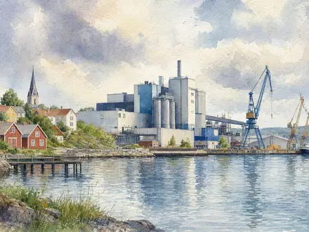Alfa Laval AB (ISIN SE0000695876) hat schwedische Wurzeln, dargestellt als malerisches Aquarell einer Hafenstadt - Foto: THN