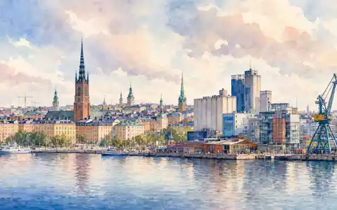 Epiroc AB, ISIN SE0015658109, hat den Firmensitz nahe Stockholm, dargestellt als Aquarellstadtansicht - Foto: THN