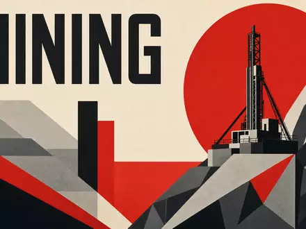 Epiroc AB, ISIN SE0015658109, wird im Bauhaus-Stil als geometrisches Poster der Bergbaubranche dargestellt - Foto: THN