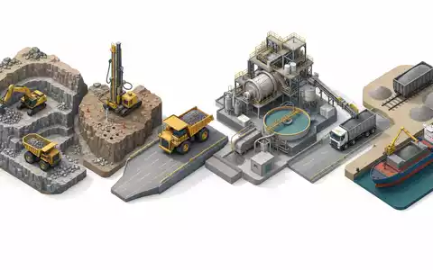 Epiroc AB, ISIN SE0015658109, zeigt die Wertschöpfungskette der Bergbauindustrie als isometrische 3D-Grafik dargestellt - Foto: THN