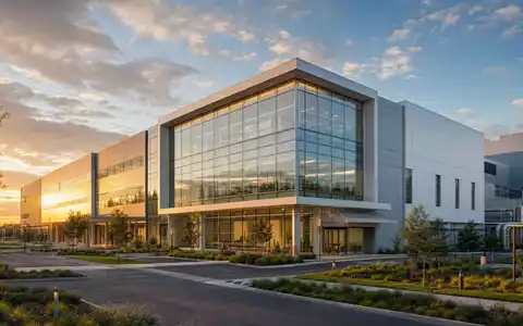 IDEXX Laboratories US45168D1046 modernes Life Sciences Gebäude im Architektur Render mit Glasfassade bei Sonnenuntergang - Foto: THN
