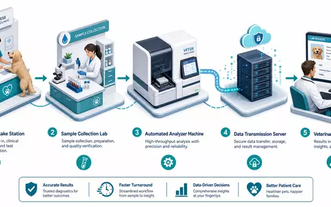 IDEXX Laboratories US45168D1046 isometrisches 3D Diagramm zeigt Wertschöpfungskette von Tierklinik bis Befundbericht - Foto: THN