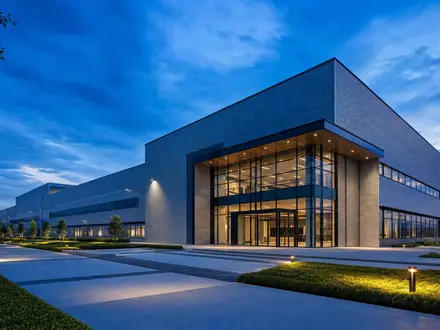 Illinois Tool Works US4523081093 modernes Industriegebäude in abendlichem Licht als realistischer Architektur-Render - Foto: THN