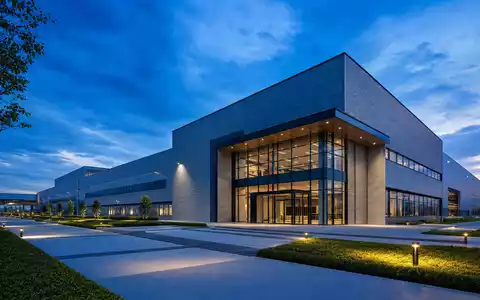 Illinois Tool Works US4523081093 modernes Industriegebäude in abendlichem Licht als realistischer Architektur-Render - Foto: THN