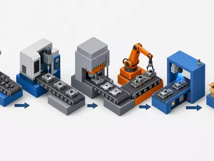 Illinois Tool Works US4523081093 isometrische Darstellung der Maschinenbau-Wertschöpfungskette von Rohmaterial bis Fertigprodukt - Foto: THN