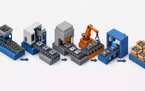Illinois Tool Works US4523081093 isometrische Darstellung der Maschinenbau-Wertschöpfungskette von Rohmaterial bis Fertigprodukt - Foto: THN
