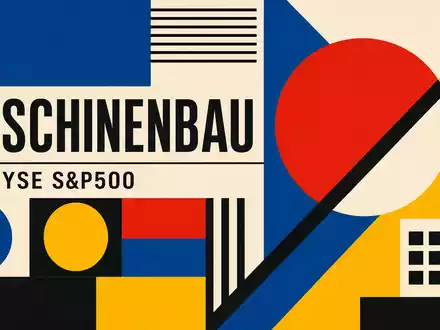 IDEX Corporation US45167R1041 zeigt Bauhaus-Poster mit geometrischen Primärfarben und Maschinenbau-Sektor-Text auf Leinwand - Foto: THN