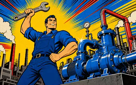 IDEX Corporation US45167R1041 – Pop-Art-Comic mit Ingenieur-Held und Pumpenanlage im farbigen Maschinenbau-Universum - Foto: THN