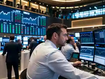 Hypoport SE (DE0005493365) Editorial-Fotografie Frankfurter Börsen-Handelsparkett mit Händlern und SDAX MDAX Sektorcharts auf Bildschirmen - Foto: THN