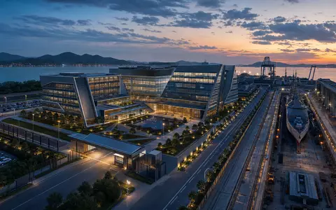Huntington Ingalls modernes Rüstungsunternehmen Hauptquartier liegt neben einer Marinewerft im Architektur Render US4464131063 - Foto: THN