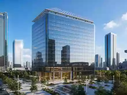Duke Energy Firmenzentrale US26441C2044 als modernes Glasfassaden-Hochhaus-Render mit integrierten Solarmodulen auf dem Dach - Foto: THN