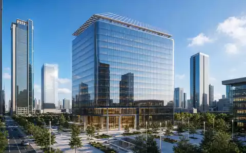 Duke Energy Firmenzentrale US26441C2044 als modernes Glasfassaden-Hochhaus-Render mit integrierten Solarmodulen auf dem Dach - Foto: THN