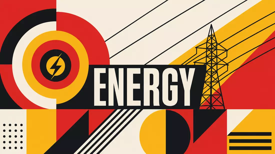Bauhaus-Grafikposter mit geometrischen Formen und dem Wort ENERGY