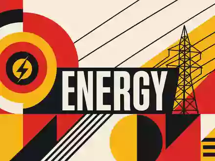 Duke Energy Sektor US26441C2044 als geometrisches Bauhaus-Poster mit fettem ENERGY-Schriftzug in Primärfarben - Foto: THN