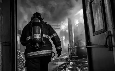 Drägerwerk AG & Co. KGaA Sicherheitstechnik Feuerwehrmann Atemschutz dramatischer Einsatz Rauchgebäude DE0005550636 - Foto: THN