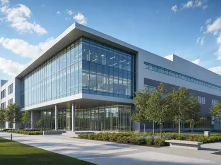 Drägerwerk AG & Co. KGaA modernes Forschungsgebäude Medizintechnik Glasfassade Architekturrender Unternehmensanlage DE0005550636 - Foto: THN